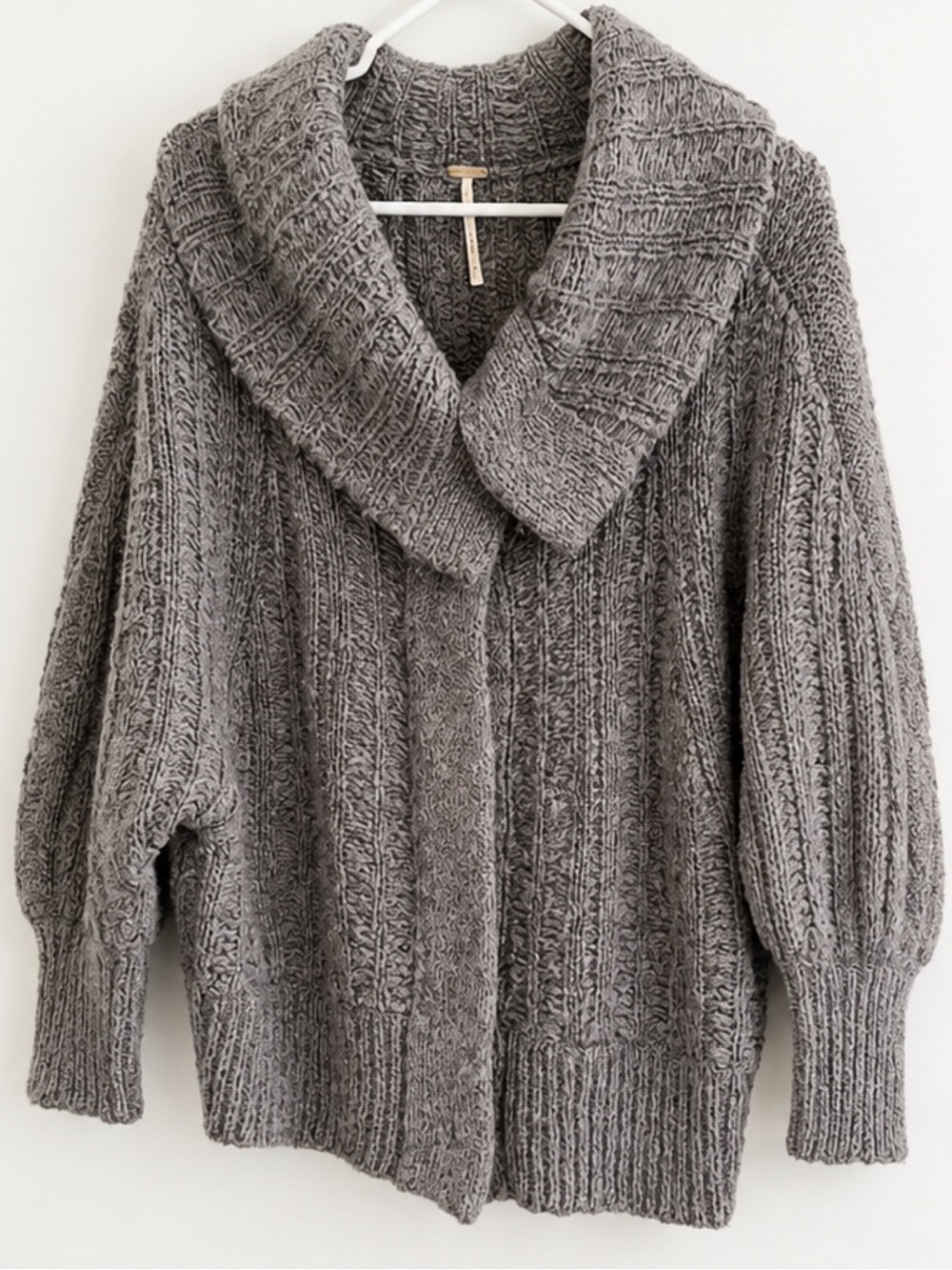 Free People Charcoal Ribbed Shawl-Collar Knit Sweater - Picture 2 of 4